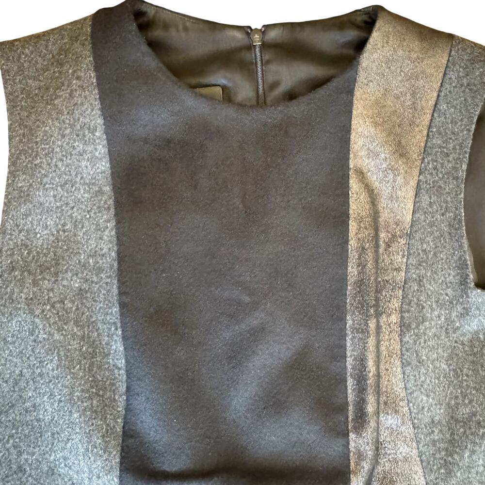 Akris Luxury Wool Angora Cashgora Color Block Dress Size 6 Metallic Napa Leather